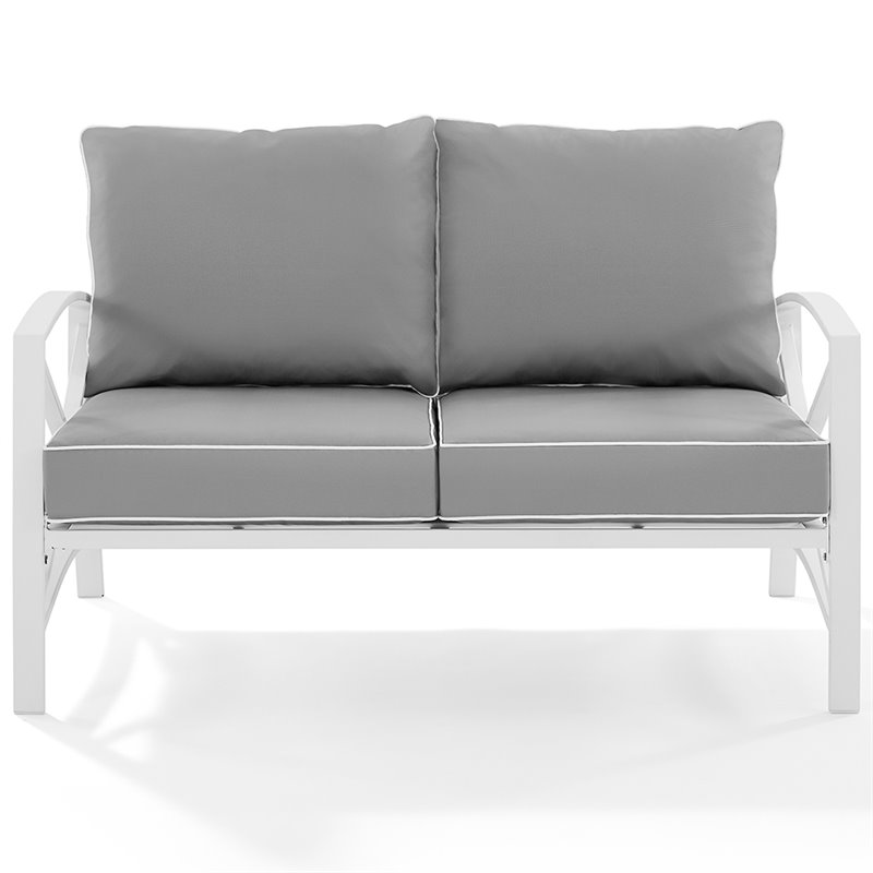Home Square 2 Piece Metal Patio Loveseat Set in Gray and White