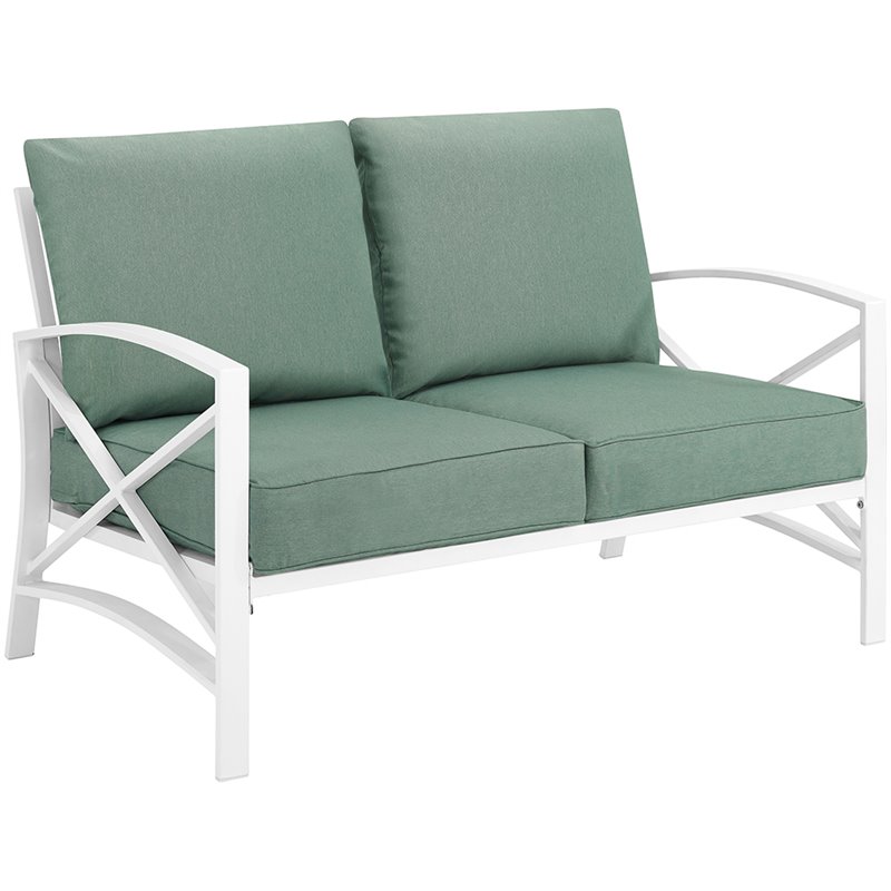 Home Square 2 Piece Metal Patio Loveseat Set in Mist and White