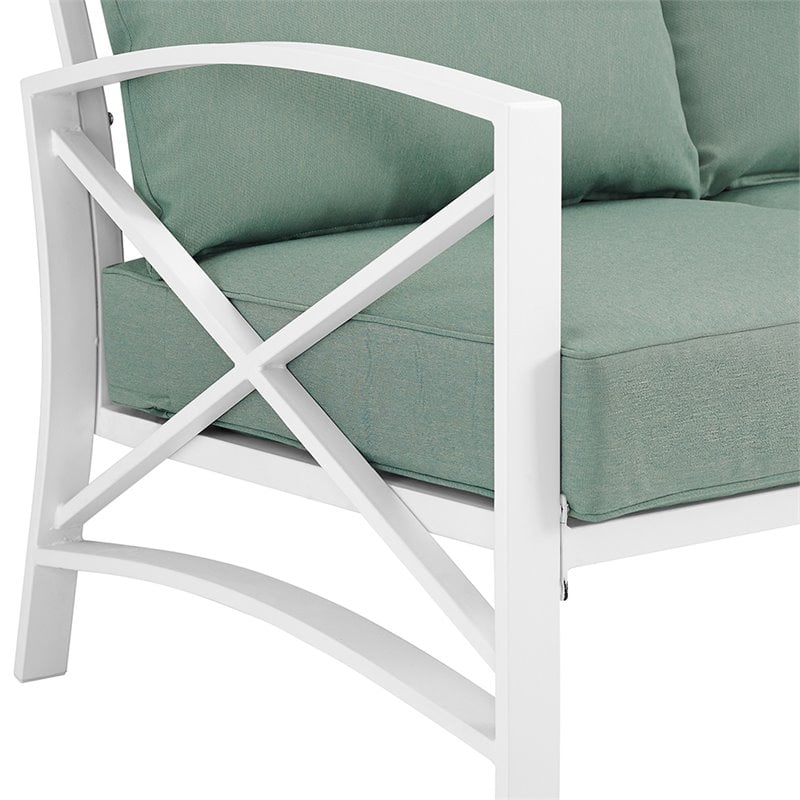 Home Square 2 Piece Metal Patio Loveseat Set in Mist and White