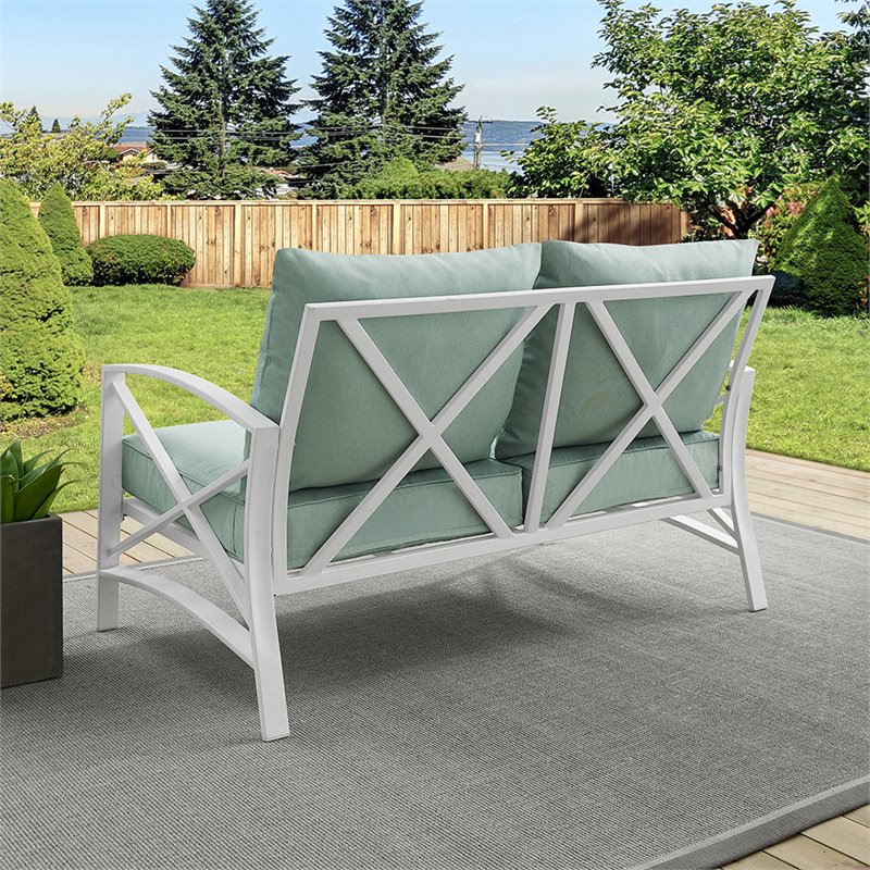 Home Square 2 Piece Metal Patio Loveseat Set in Mist and White