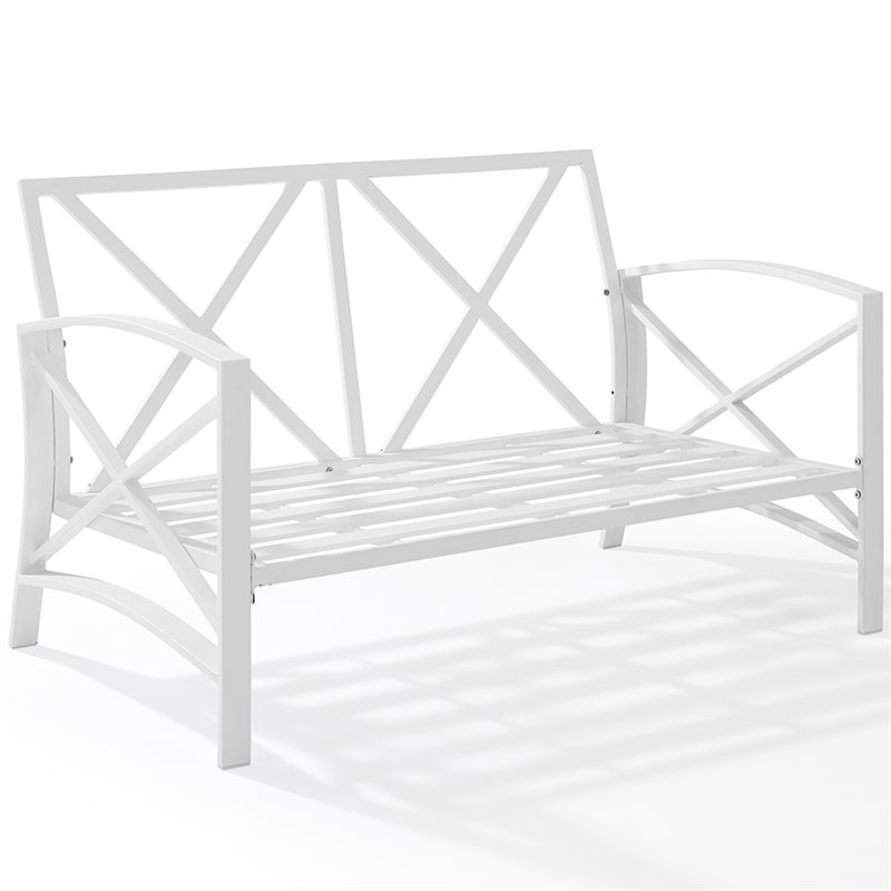 Home Square 2 Piece Metal Patio Loveseat Set in Mist and White