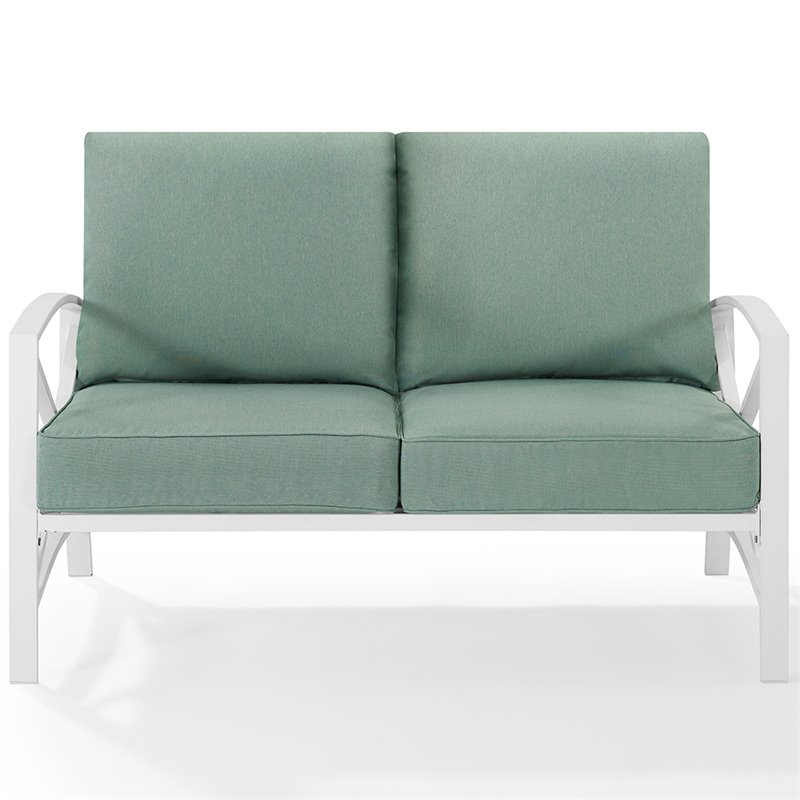 Home Square 2 Piece Metal Patio Loveseat Set in Mist and White