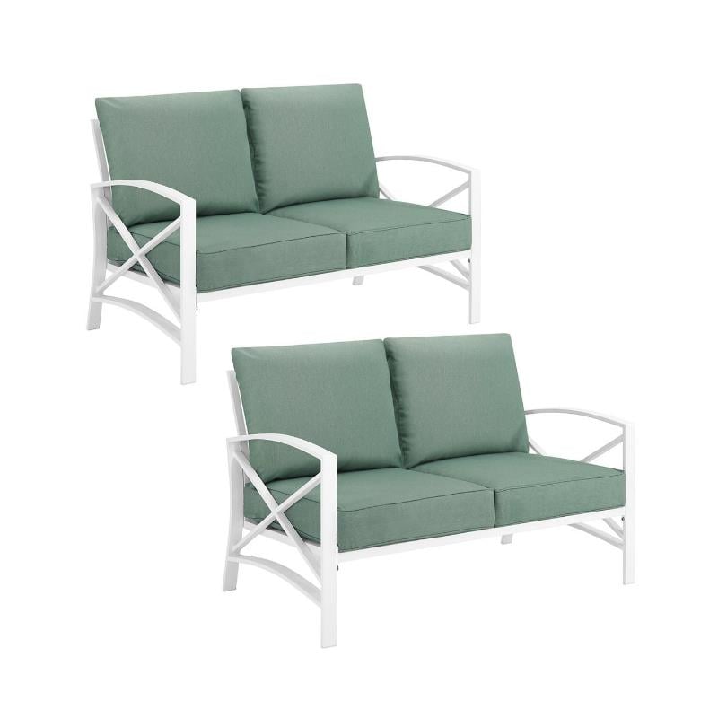 Home Square 2 Piece Metal Patio Loveseat Set in Mist and White