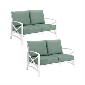 Home Square 2 Piece Metal Patio Loveseat Set in Mist and White