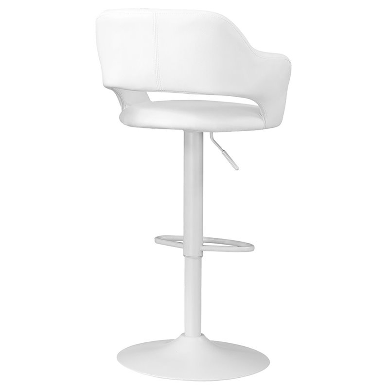 Home Square 2 Piece Faux Leather Adjustable Swivel Bar Stool Set in White