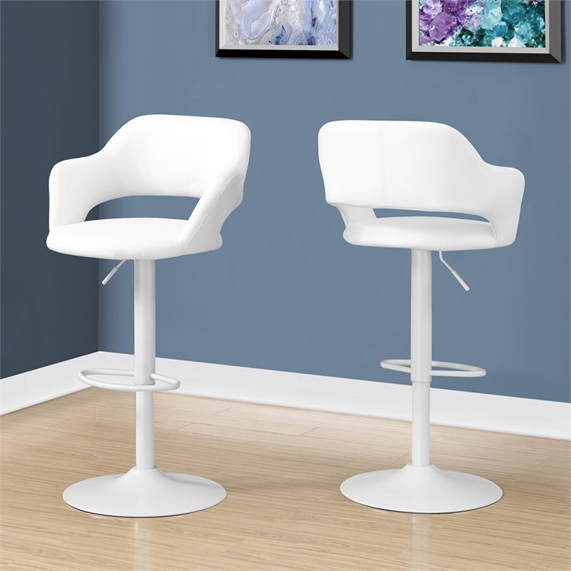 Home Square 2 Piece Faux Leather Adjustable Swivel Bar Stool Set in White