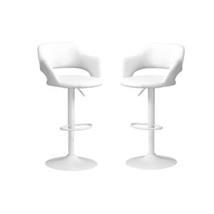 home square 2 piece faux leather adjustable swivel bar stool set in white