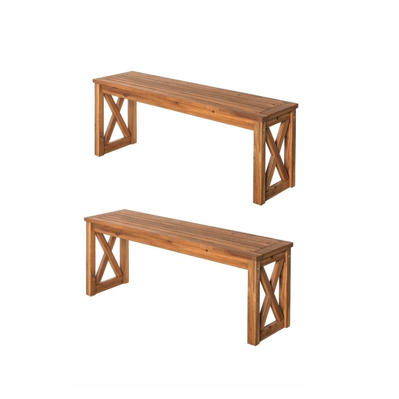 Home Square 2 Piece X-Frame Patio Bench Set in Brown