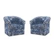 Home Square 2 Piece Swivel Coastal Wood Upholstered Club Chair Set in Blue