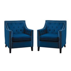 home square 2 piece velvet upholstered accent chair set in navy