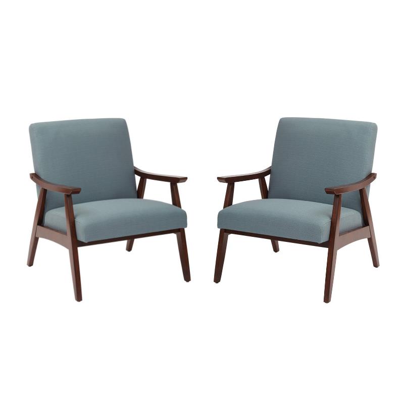 Home Square 2 Piece Fabric Chair with Medium Espresso Frame Set in Sea Blue
