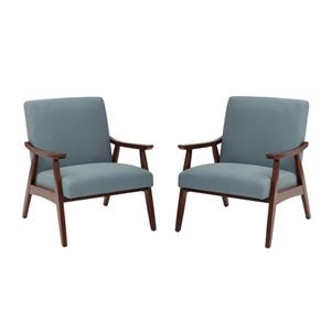 home square 2 piece fabric chair with medium espresso frame set in sea blue