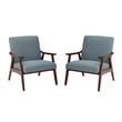 Home Square 2 Piece Fabric Chair with Medium Espresso Frame Set in Sea Blue