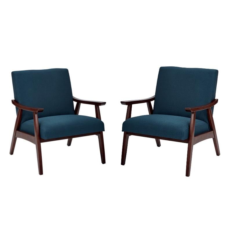 Home Square 2 Piece Fabric Chair with Medium Espresso Frame Set in Azure Blue