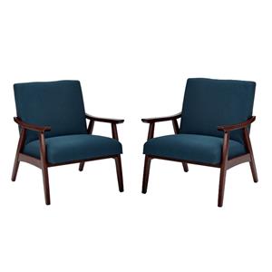 home square 2 piece fabric chair with medium espresso frame set in azure blue