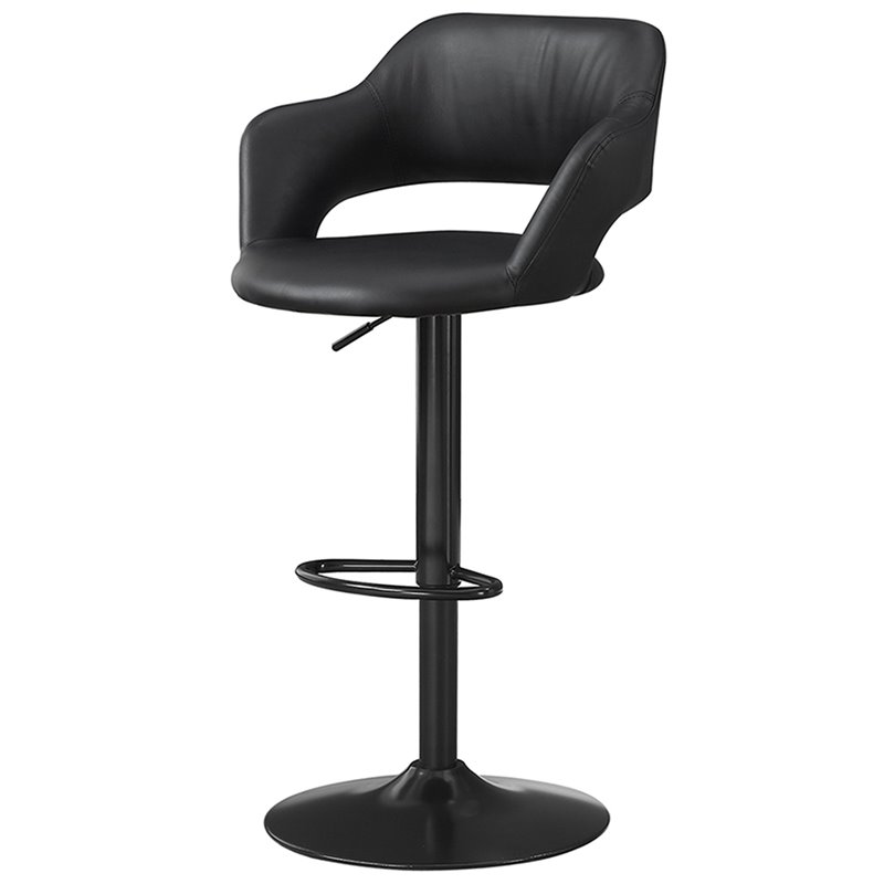 Home Square 2 Piece Faux Leather Adjustable Swivel Bar Stool Set in Black