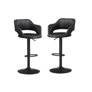 Home Square 2 Piece Faux Leather Adjustable Swivel Bar Stool Set in Black