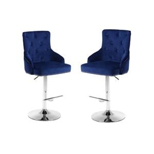 Home Square 2 Piece Swivel Velvet Adjustable Bar Stool Set in Navy