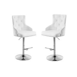 Home Square 2 Piece Swivel Velvet Adjustable Bar Stool Set in White