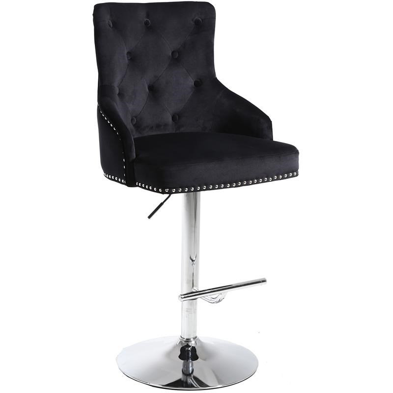 Home Square 2 Piece Swivel Velvet Adjustable Bar Stool Set in Black