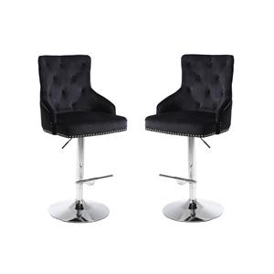 Home Square 2 Piece Swivel Velvet Adjustable Bar Stool Set in Black