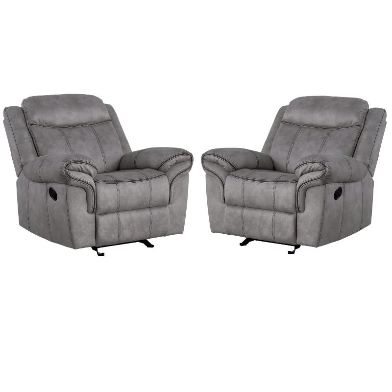 Home Square 2 Piece Velvet Glider Recliner Set in 2-Tone Gray