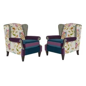Home Square 2 Piece Wingback Accent Arm Chair Set in Multicolored Floral
