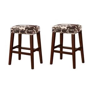 home square 2 piece wood cow print bar stool set in brown