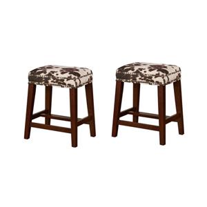Home Square 2 Piece 24.5&quot Height Wood Cow Print Counter Stool Set in Brown