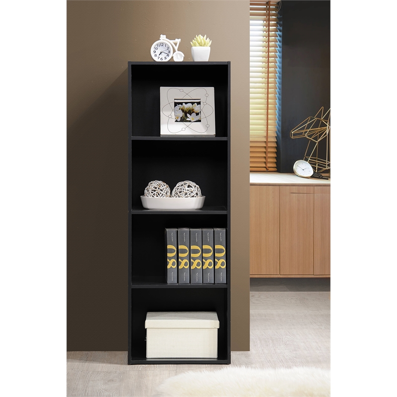 Home Square Four Shelf Wooden Bookcase Set in Black (Set of 2)