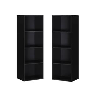home square four shelf wooden bookcase set in black (set of 2)