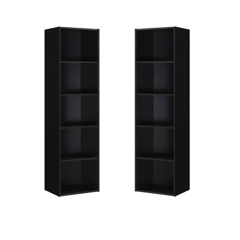 Home Square Five Shelf Wooden Bookcase Set in Black (Set of 2) Cymax