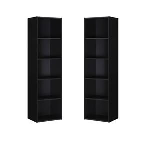 home square five shelf wooden bookcase set in black (set of 2)
