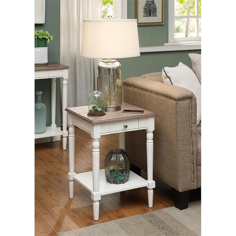 Home Square 2 Piece End Table Set with Drawer and Shelf in Brown and White
