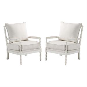 home square 2 piece fabric spindle chair set with white frame in beige