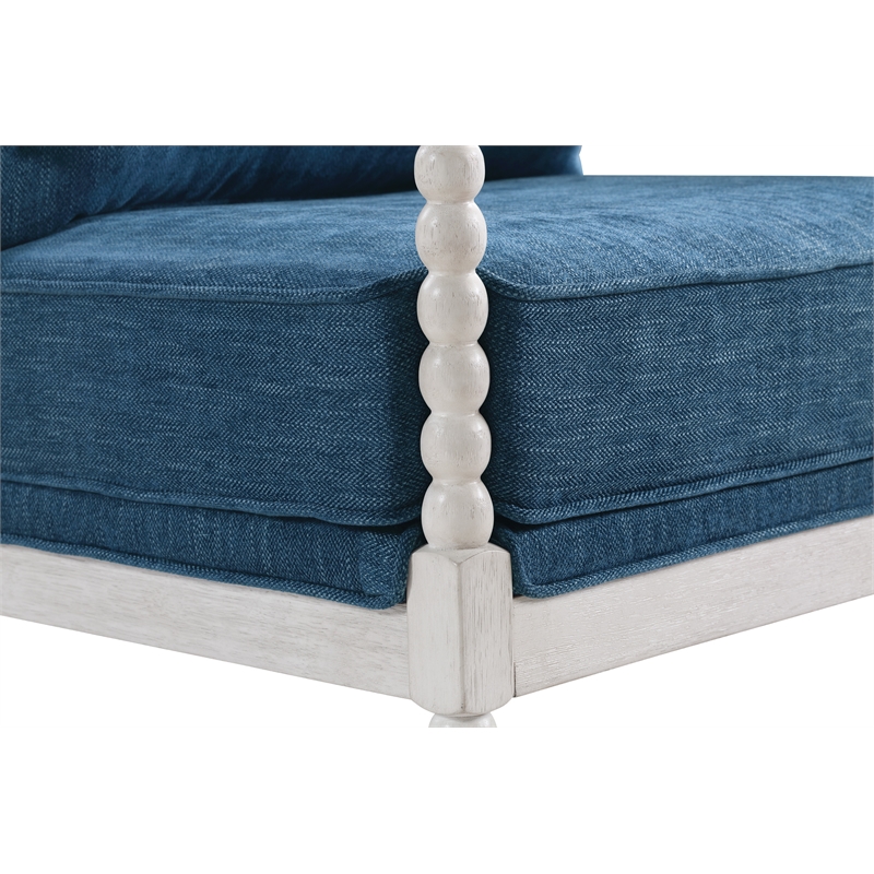 Home Square 2 Piece Fabric Spindle Chair Set with White Frame in Navy Blue