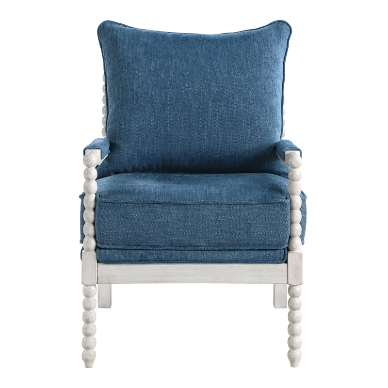 Home Square 2 Piece Fabric Spindle Chair Set with White Frame in Navy Blue