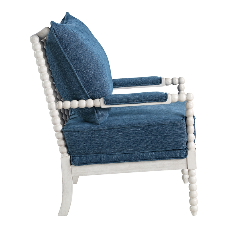 Home Square 2 Piece Fabric Spindle Chair Set with White Frame in Navy Blue