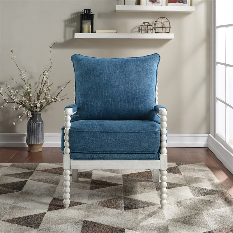 Home Square 2 Piece Fabric Spindle Chair Set with White Frame in Navy Blue