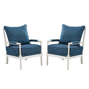 home square 2 piece fabric spindle chair set with white frame in navy blue