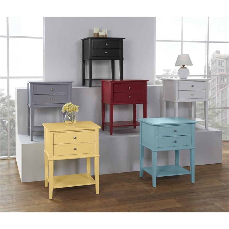 Home Square 2 Drawer Wood Accent Table Set in Yellow (Set of 2)
