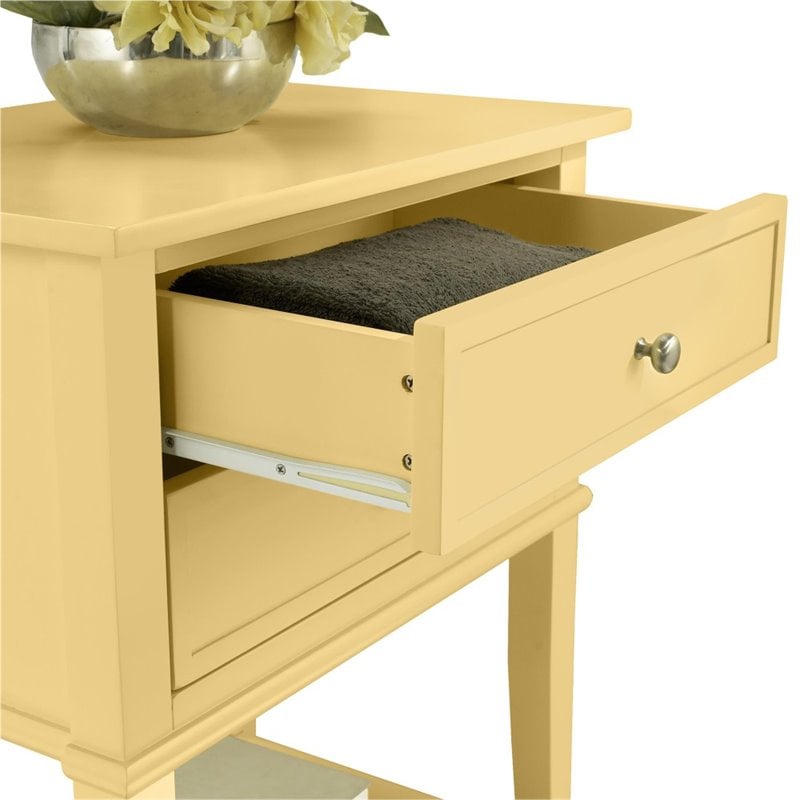 Home Square 2 Drawer Wood Accent Table Set in Yellow (Set of 2)