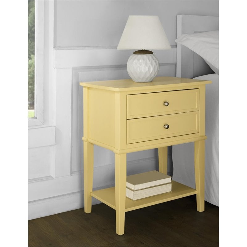 Home Square 2 Drawer Wood Accent Table Set in Yellow (Set of 2)