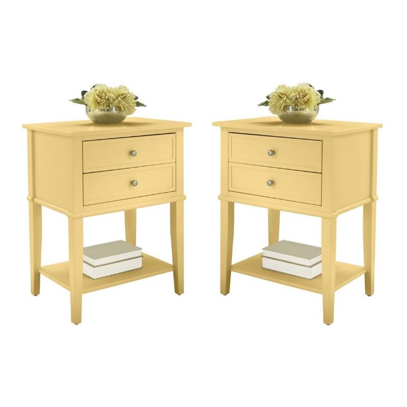Home Square 2 Drawer Wood Accent Table Set in Yellow (Set of 2)