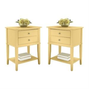 Home Square 2 Drawer Wood Accent Table Set in Yellow (Set of 2)