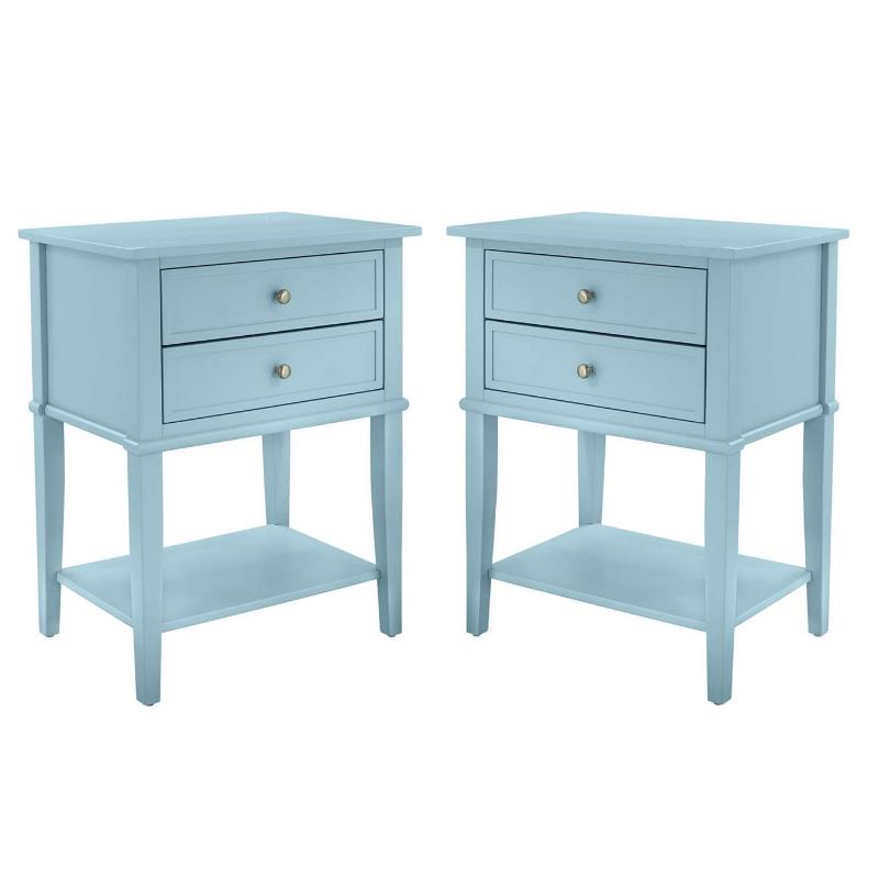 Home Square 2 Drawer Wood Accent Table Set in Blue (Set of 2)