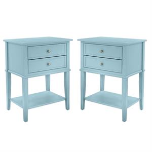 Home Square 2 Drawer Wood Accent Table Set in Blue (Set of 2)