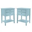 Home Square 2 Drawer Wood Accent Table Set in Blue (Set of 2)