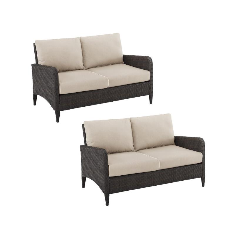 Home Square 2 Piece Outdoor Wicker Polyester Loveseat Set in Beige