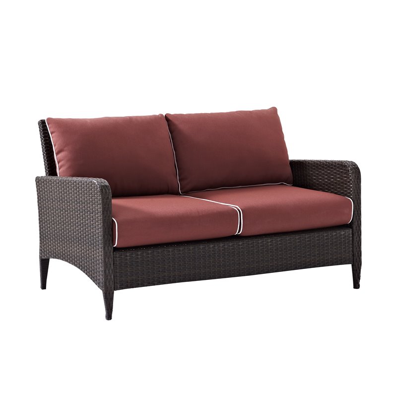 Home Square 2 Piece Outdoor Wicker Polyester Loveseat Set in Sangria